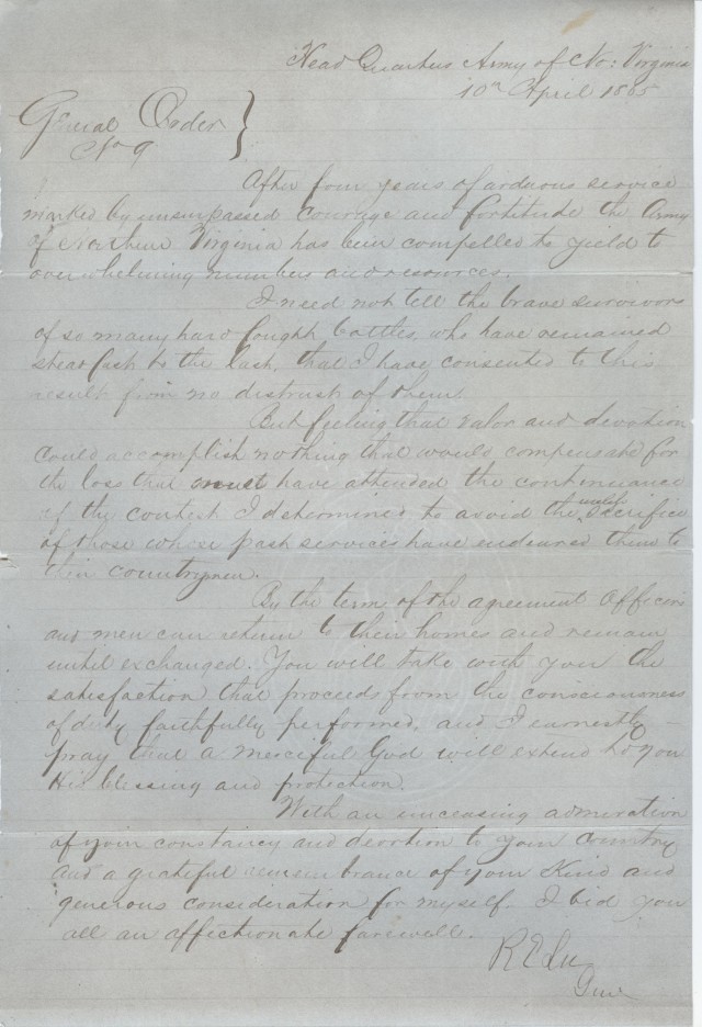 Letter by General Robert E. Lee