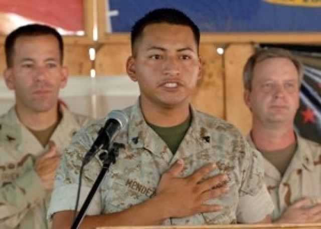20 service members become U.S. citizens in Djibouti, Africa.
