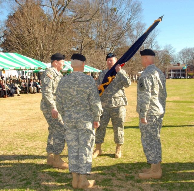 Gen. Charles C. Campbell, FORSCOM commanding general, receives the organizational colors