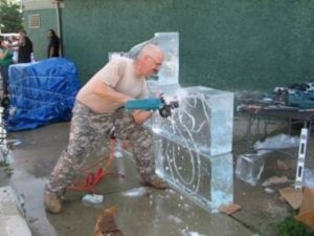 Soldier Demonstrates Ice Carving Skills