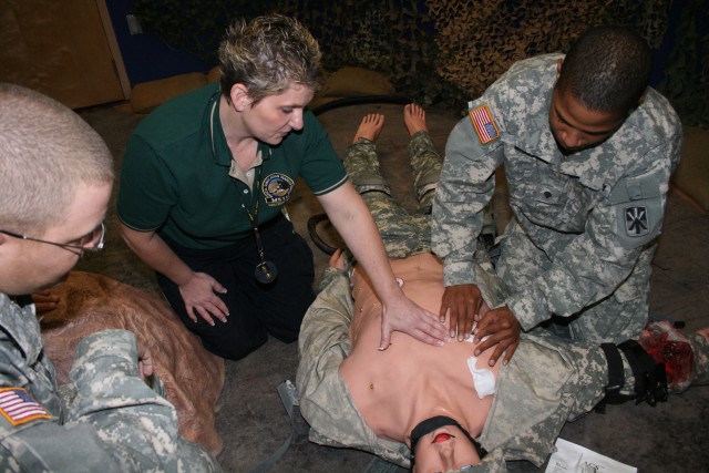 Performing a chest decompression  on a human patient simulator