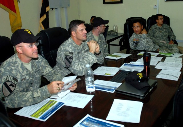 Senior leadership from the 1st Brigade Combat Team, 1st Cavalry Division including members of the brigade's civil affairs office, the 1st BCT Embedded Provincial Reconstruction Team along with a representative from the 1st Cav. Div. civil affairs off...