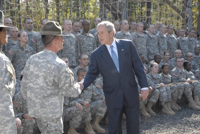 President Greets Jackson Drill Sergeant