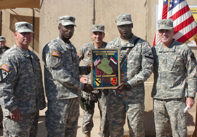 Soldiers from Battery B, 1st Battalion, 82nd Field Artillery Regiment to include Leander, Texas native 1st Sgt. Tim Keesling; Hampstead, N.Y. native Capt. Leighton Anglin, Battery B commander, and the battery's retention noncommissioned officer,...
