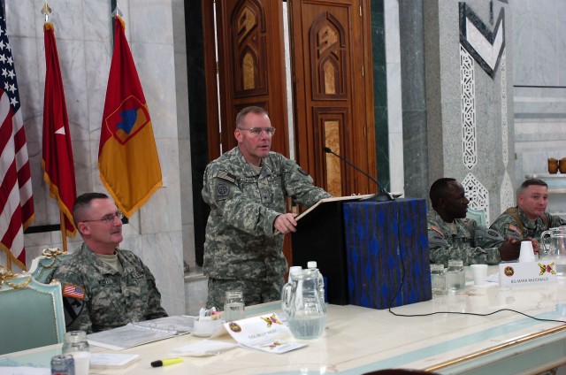 The effects coordinator of Multi-National Corps -Iraq, Brig. Gen. Mark McDonald, was the guest speaker during the St. Barbara induction ceremony in the Al-Faw Palace at Camp Victory in western Baghdad, Nov. 23. "We're fighting a global war on...