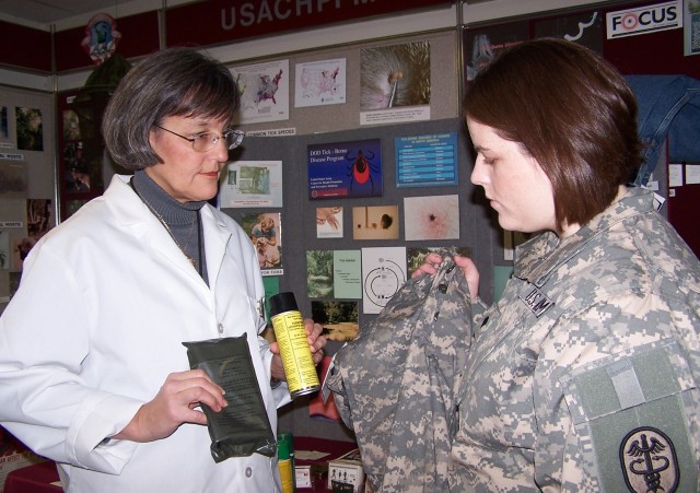 Biologist Sandy Evans explains methods of treating military uniforms