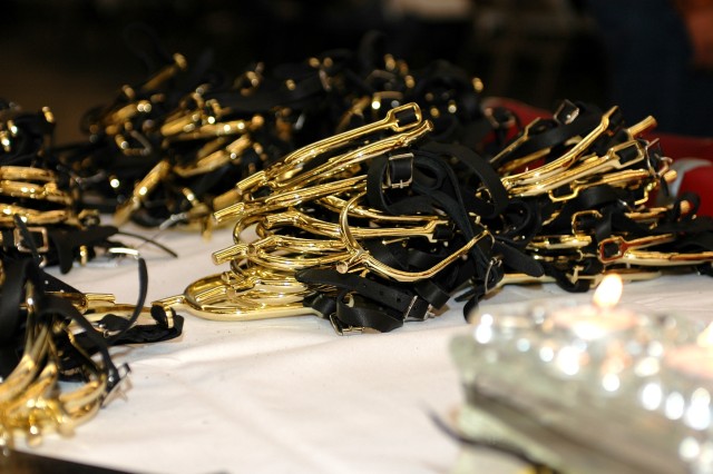 Hundreds of gold spurs await presentation at the 615th Aviation Support "Cold Steel" Battalion, 1st Air Cavalry Brigade, 1st Cavalry Division's welcome home and spur ceremony March 8. The gold spurs are a cavalry tradition where Soldiers who were in ...