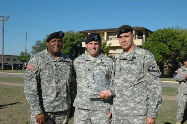 Huntsville, Ala., native Command Sgt. Maj. Stanley D. Small, the top noncommissioned officer of the 1st Brigade Combat Team, 1st Cavalry Division, poses with Capt. John Burrescia, commander, a Dickinson, Texas, native and Camden, N.J., native 1st...