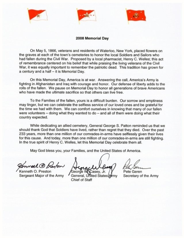 2008 Senior Leader Memorial Day Message
