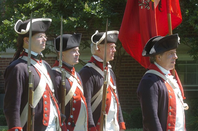 The 1st Virginia Regiment color guard participate at Fort Belvoir&#039;s 233rd Army Birthday celebration today