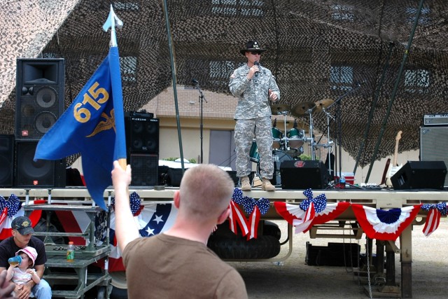 Edmond, Okla., native Lt. Col. Dean Keck, commander of the 615th Aviation Support "Cold Steel" Battalion, 1st Air Cavalry Brigade, 1st Cavalry Division, talks to his troopers before the start of the farewell party for their sister unit, the 404th  Br...