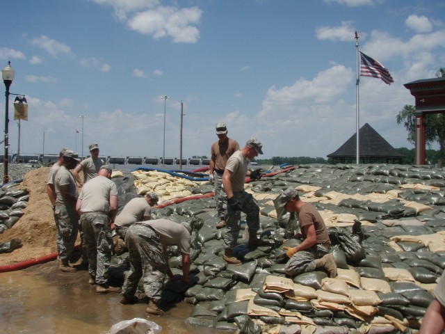 Sandbagging Mississippi Wall in Clarksville