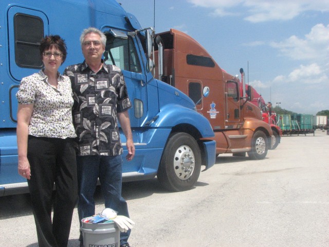 Jeff and Susan, FEMA trucks