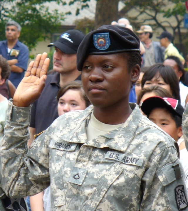 Pfc. Kimberly Miranda takes oath