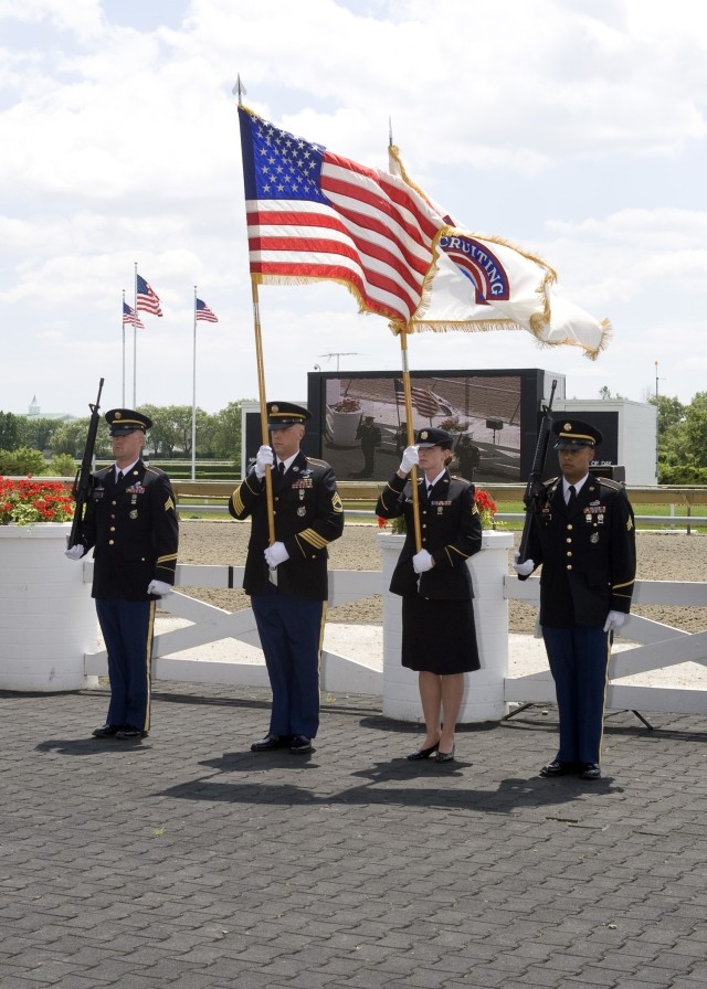 U.S. Army Recruiting Color Guard posts the colors at Arlington Park
