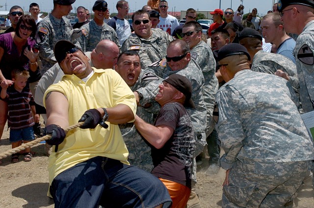 Troop C, "Crazy Horse" puts up a fight against D, Forward Support Company's "Defenders," during the tug-o-war competition and would later take down the victory during 4th Squadron, 9th Cavalry Regiment, 2nd Brigade Combat Team, 1st Cavalry's family d...