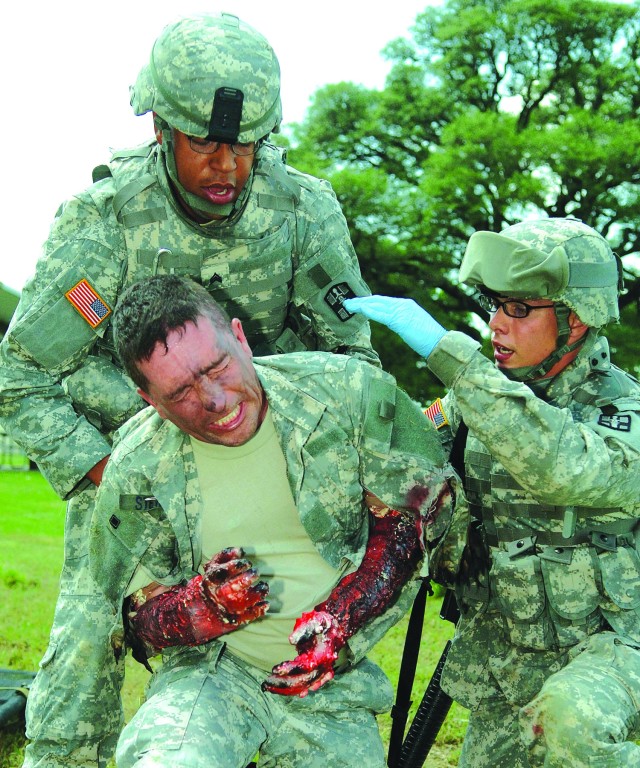 Simulated burn injuries during a training exercise at Fort Hood, Texas.