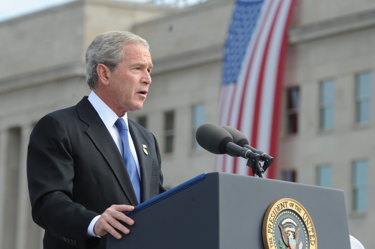 President George W. Bush speaking at the dedication of the Pentagon Memorial Sept. 11, 2008