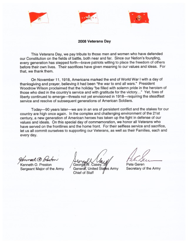 2008 Veterans Day Letter