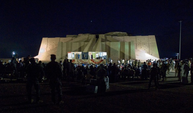 The Ziggurat of Ur stands as a historical backdrop to the Mud House performance held on Contingency Operating Base Adder Nov. 9. Iraqi children, many from Nasiriyah, and hundreds of citizens were seated on carpets and metal bleachers during the perfo...