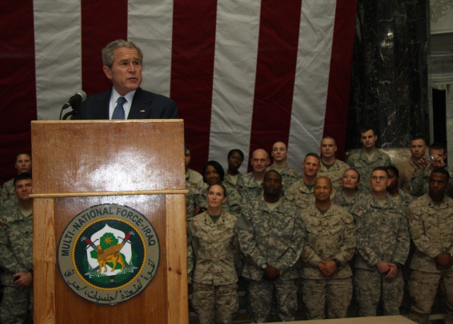 Bush Visits Baghdad, Hails Passage of Agreements, Bids Farewell to Troops