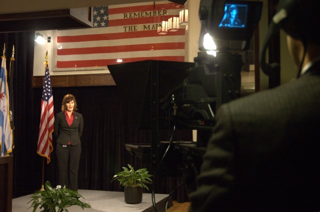 Lisa Moeller, President, USO of Illinois, Records a Holiday Message for the Troops