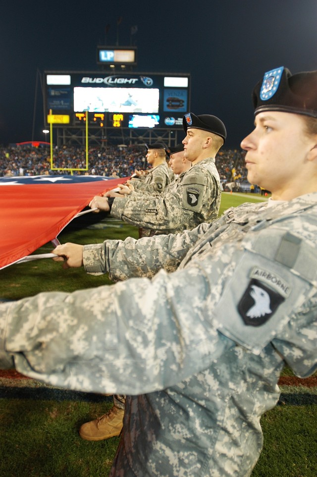 Screaming Eagles unfurl flag at Titans vs. Ravens playoff