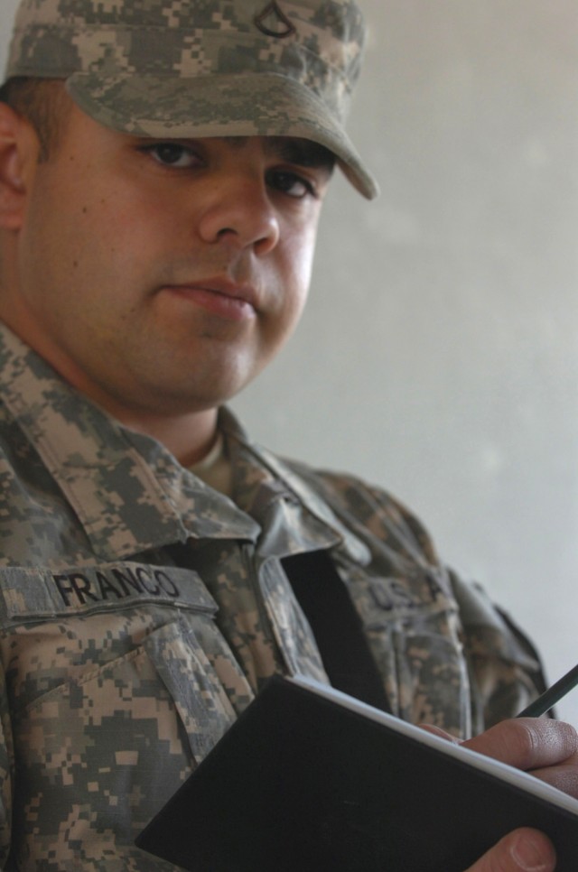Pfc. Juan D. Franco, a signal support systems maintainer, for Company C, Division Special Troops Battalion, 1st Cavalry Division, will be deployed for the first time in his young Army career to Iraq in support of Operation Iraqi Freedom Rotation...