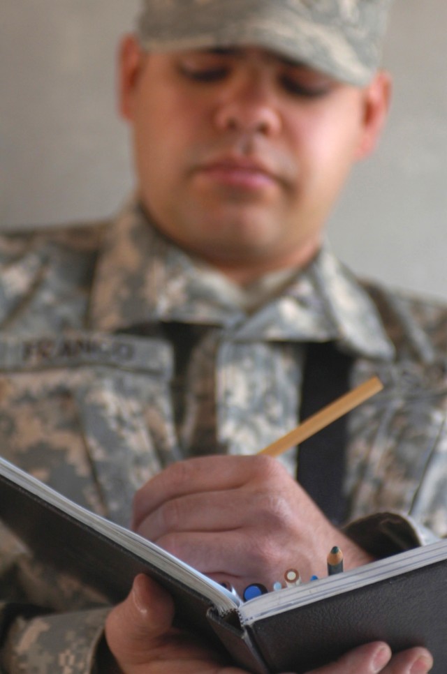 Pfc. Juan D. Franco, of Sacramento, Calif., feels through his passion for art he has an outlet to separate himself from the trials of war. Franco is a signal support systems maintainer assigned to Company C, Division Special Troops Battalion, 1st...