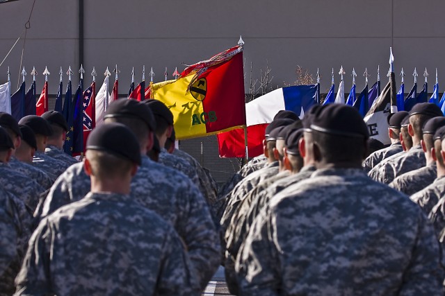 On a crisp January morning, Soldiers of 4th Attack Reconnaissance Battalion, 227th Aviation Regiment, 1st Air Cavalry Brigade, 1st Cavalry Division, stand in formation outside of the 1st ACB headquarters buildings for a dedication ceremony to...