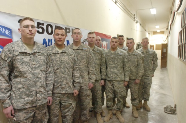 FORWARD OPERATING BASE LOYALTY, Iraq -Paratroopers assigned to Company D, 2nd Battalion, 505th Parachute Infantry Regiment, 3rd Brigade Combat Team, 82nd Airborne Division, Multi-National Division -Baghdad pose for a picture after being awarded...