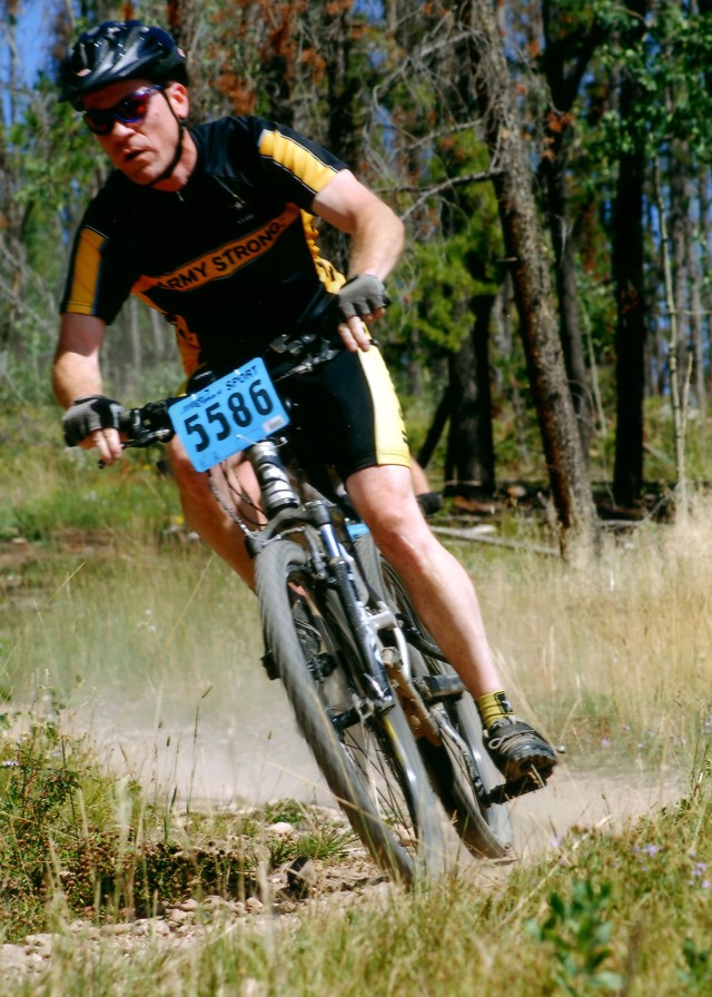 Mountain biker rolling strong