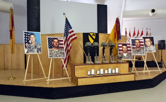A memorial service was held Feb. 13 on Forward Operating Base Marez in Mosul, Iraq for four Soldiers and an interpreter that were killed when a suicide vehicle-borne improvised explosive device detonated near their vehicle Feb. 9. Among the fallen wa...