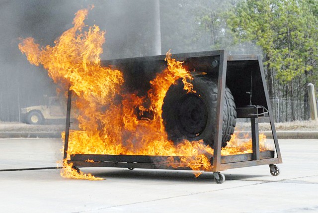 Burned as part of a demonstration, these tires burned for only five minutes before the product extinguished the fire Feb. 11 on Kelley Hill.