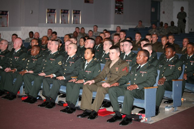 Command Sergeant Major speaks to grads