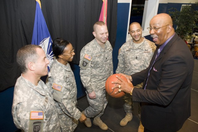 Shed talks basketball with depot leadership