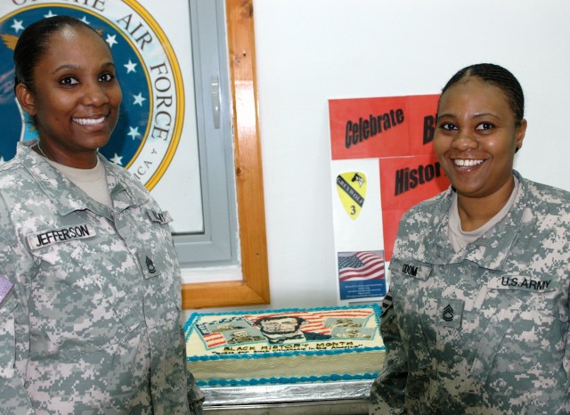 Sgt. 1st Class Latrice Jefferson, Equal Opportunity Leader, 215th Brigade Support Battalion, 3rd Heavy Brigade Combat Team, 1st Cavalry Division, and Sgt. 1st Class Cadonna Odom, Equal Opportunity Advisor, 3rd Heavy Brigade Combat Team, 1st Cavalry D...