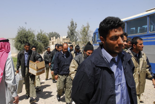 Twenty-two former detainees from the Camp Cropper detention facility in Baghdad were released to their sheiks and family members at a reconciliation ceremony at Joint Security Station Doura, Baghdad, March 27. The Iraqi National Police and...