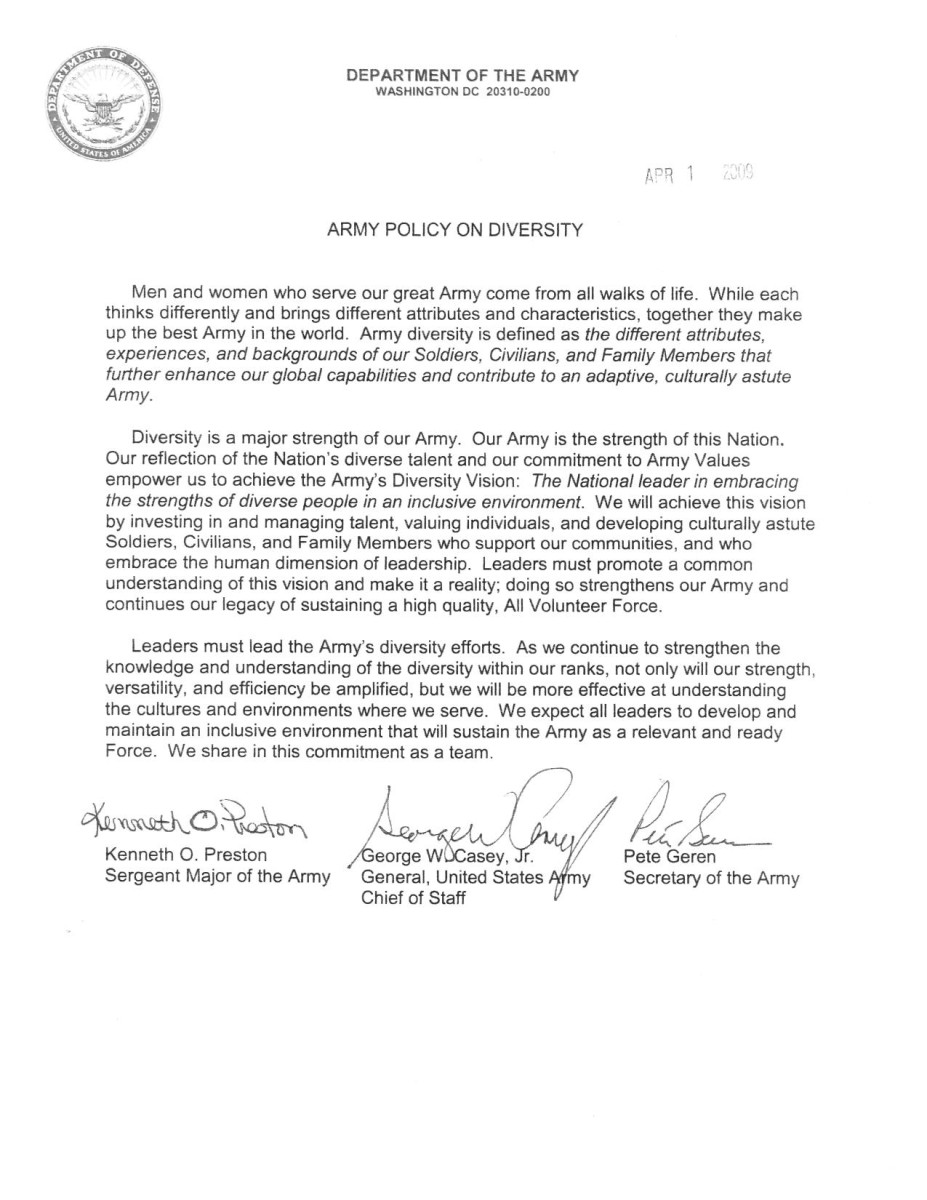 Army Diversity Policy Memo | Article | The United States Army