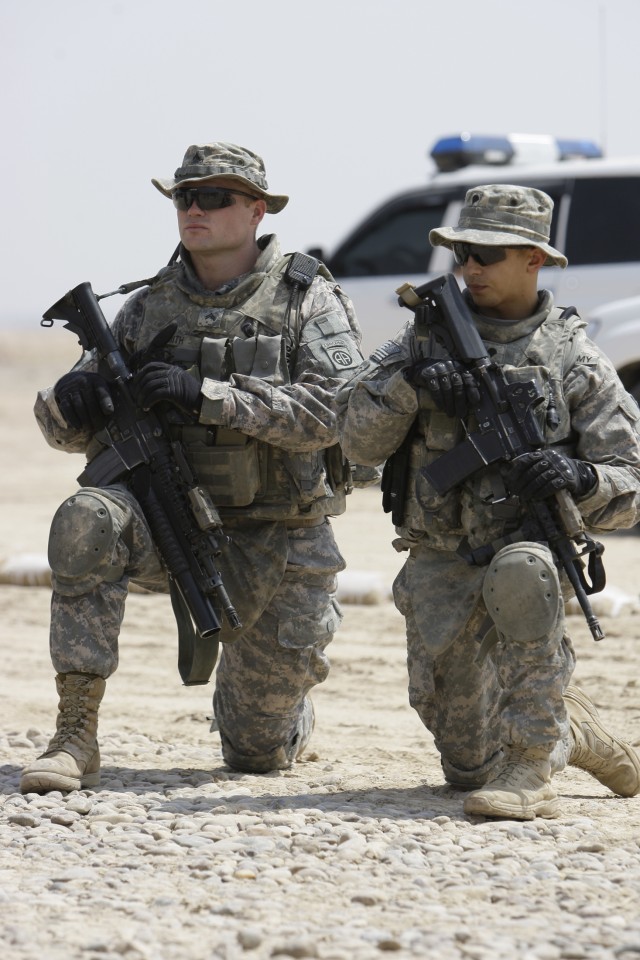 BAGHDAD- Multiple National Division- Baghdad Soldiers observe as 17th Iraqi Army Division soldiers conduct a combined arms live-fire exercise, air assault operation, and crowd control procedures at the Qaqa' weapons facility south of Baghdad April 6....