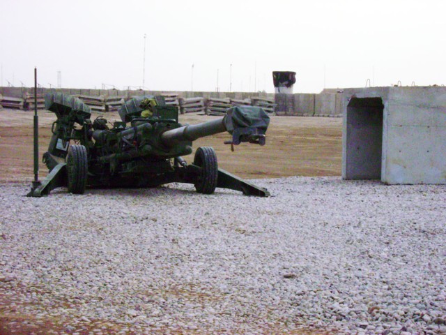 CAMP TAJI, Iraq - An M777A Howitzer sits in place at the newly completed Fire Base Arrowhead. The fire base, the first of its kind at Joint Security Station Istiqlal, is used as a force multiplier for the 1st Battalion, 7th Cavalry Regiment's...