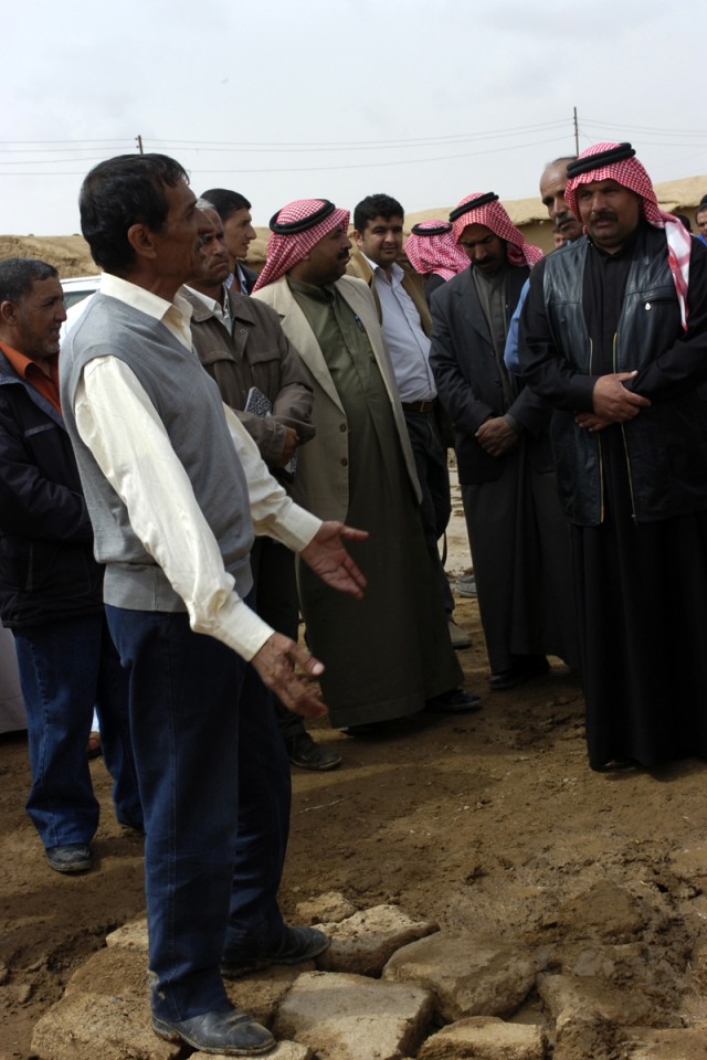 Haji Ismael Umer Abdullah, the foreman of the Tal Abtha Road project who directly supervises the workers, addresses individuals who have played large roles in this project during a ribbon cutting ceromony Sun. April 5 at the work site. He thanked the...