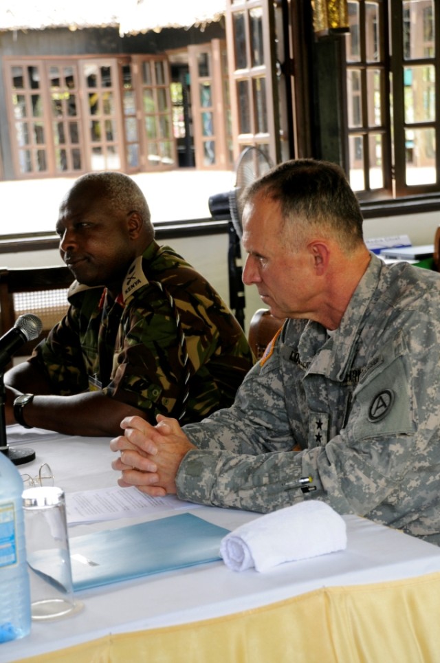 U.S Army Central Commanding General, Lt. Gen. James J. Lovelace and Kenya Army Commander, Lt. Gen. Jackson K. Tuwei take questions during a press conference that was held prior to