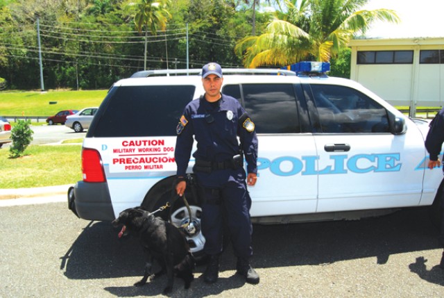Military working dogs patrol Fort Buchanan