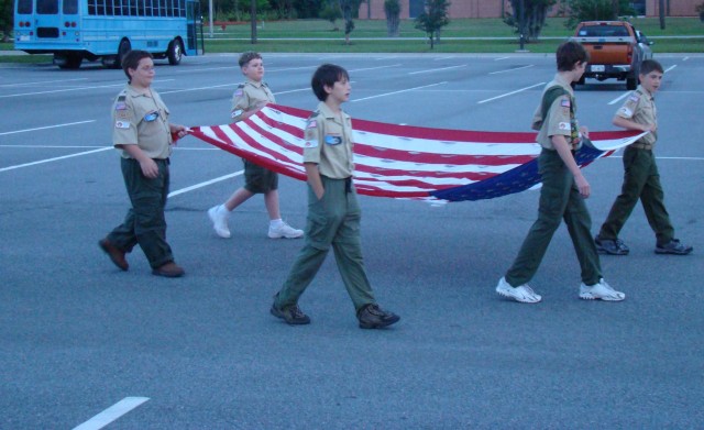 Boys Scouts Honorably Retire Flag in Hunter Ceremony