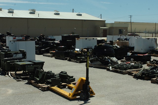 Equipment turned in during Operation Clean Sweep sits in the 289th Quartermaster Company motor pool June 3. The equipment is being processed and turned in, so it can be redistributed across the Army, wherever it is needed. (U.S. Army photo by...