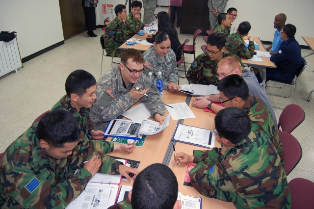 Soldiers teach conversational English to Republic of Korea airmen