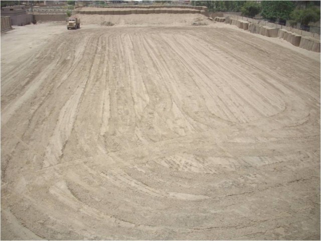 BAGHDAD - The completed Helicopter Landing Zone at Forward Operating Base Justice after the project completion, May 25 by Soldiers from the 'Steel Spike,' 46th Engineer Combat Battalion (Heavy), 225th Engineer Brigade.  The new HLZ with allow the...