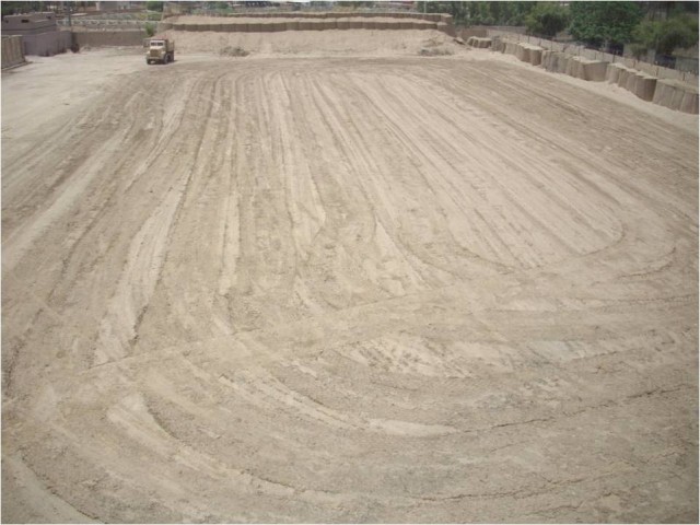 BAGHDAD - The completed Helicopter Landing Zone at Forward Operating Base Justice after the project completion, May 25 by Soldiers from the 'Steel Spike,' 46th Engineer Combat Battalion (Heavy), 225th Engineer Brigade.  The new HLZ with allow the uni...