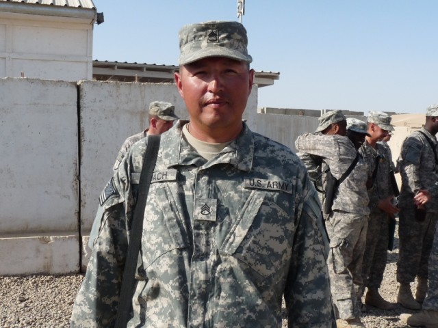 BAGHDAD - Staff Sgt. Wesley Roach, team leader, 31st Concrete Team, 46th Engineer Combat Battalion (Heavy), a native of Rapid City, S.D., said, "I can't wait to get there...so we can get the job done and come home."  Roach's team is congratulated...